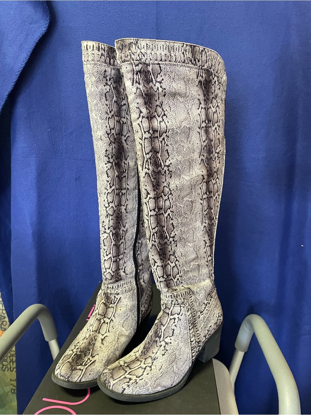 Corkys Black Snake-Print Knee-High Western Boots